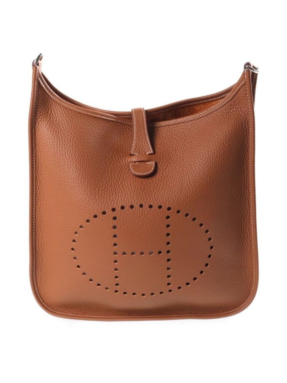 Hermes Evelyne 29 Gold Taurillon Clemence Leather Shoulder Bag Silver Brown